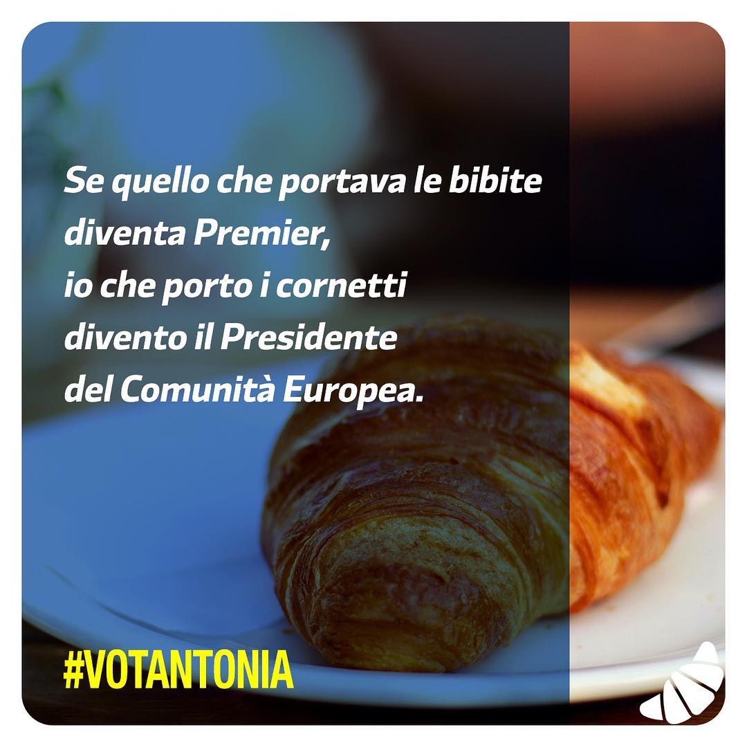 Se quello che portava le bibite 
diventa Premier, 
io che porto i cornetti 
divento il Presidente 
del Comunità Europea.

#votantonia #votantoniapremier #camere #XVIIIlegislatura #23marzo